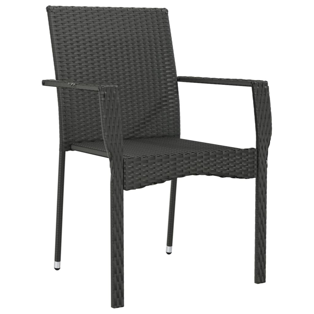 Chaises de jardin lot de 2 avec coussins Résine tressée Noir