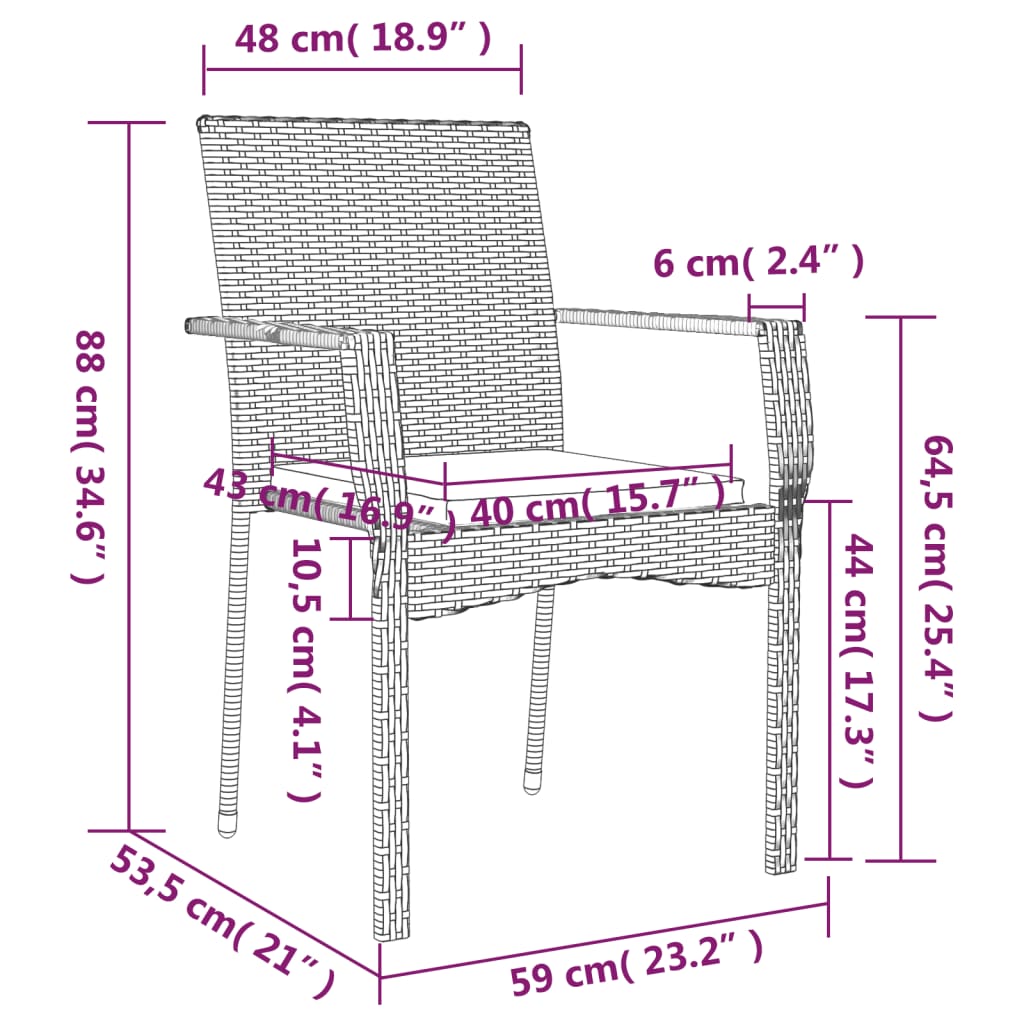 Chaises de jardin lot de 2 avec coussins Résine tressée Noir