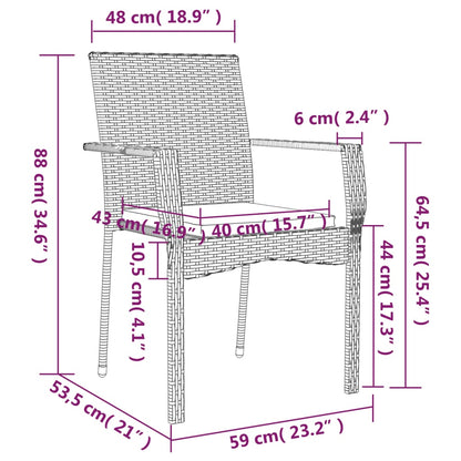 Chaises de jardin lot de 2 avec coussins Résine tressée Noir