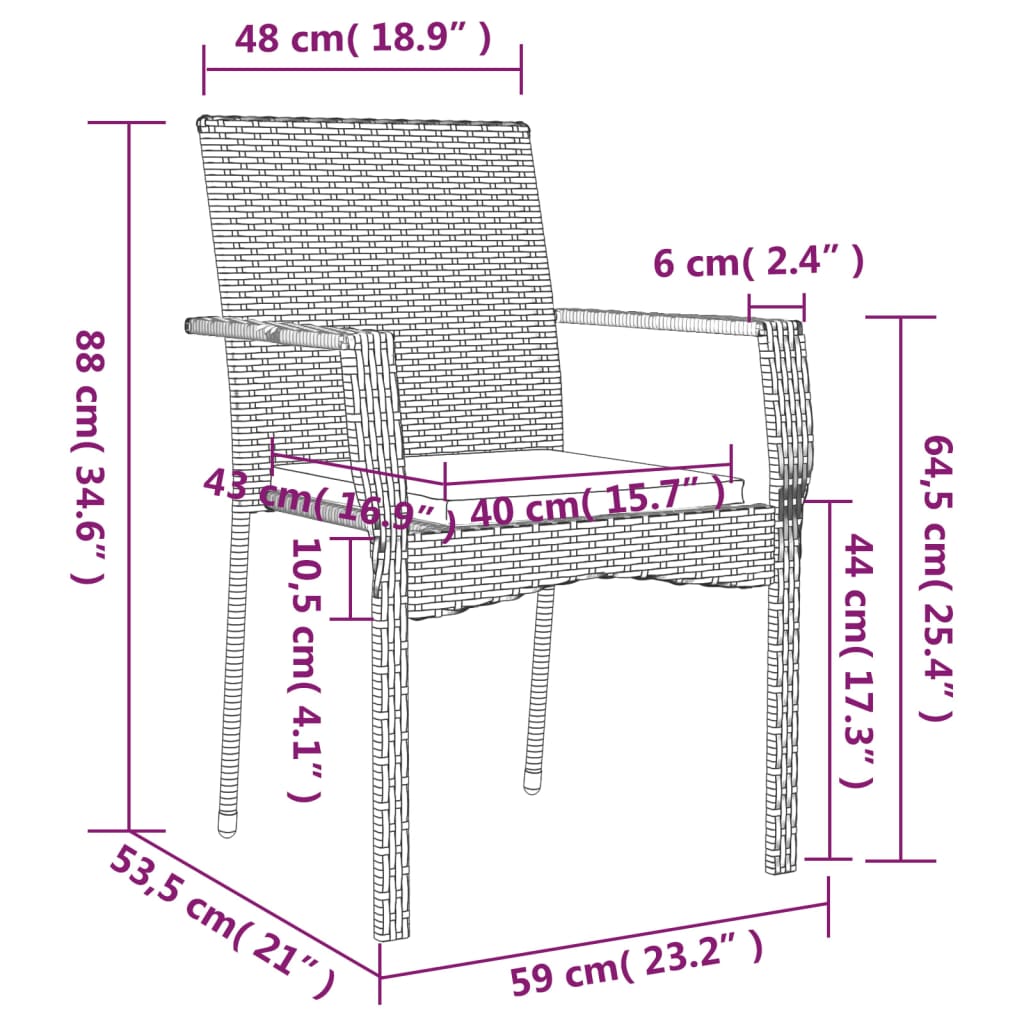 Chaises de jardin avec coussins lot de 4 Résine tressée Gris