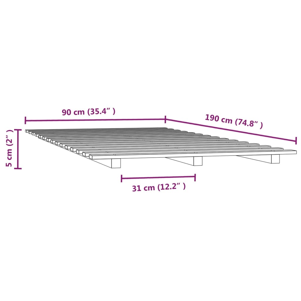 Cadre de lit sans matelas gris 90x190 cm bois de pin massif