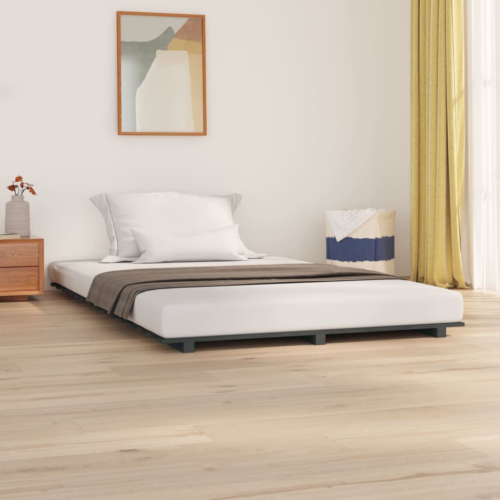 Cadre de lit sans matelas gris 135x190 cm bois de pin massif