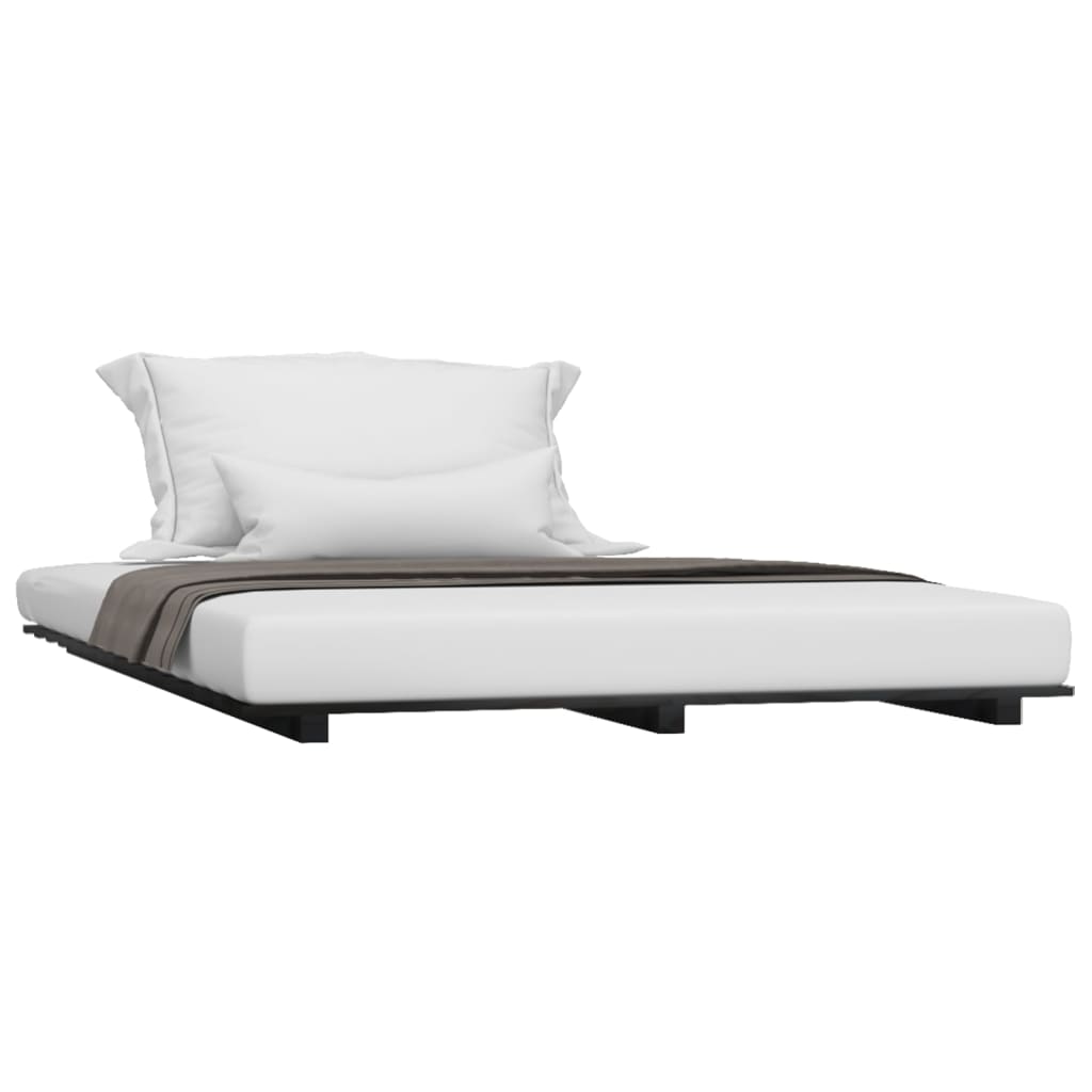 Cadre de lit sans matelas noir 135x190 cm bois de pin massif