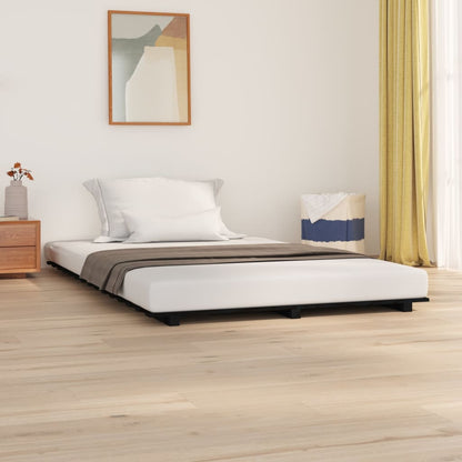 Cadre de lit sans matelas noir 135x190 cm bois de pin massif