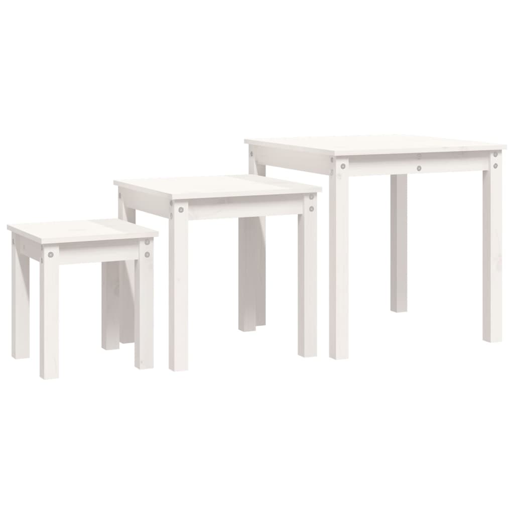 Tables gigognes 3 pcs Blanc Bois de pin massif