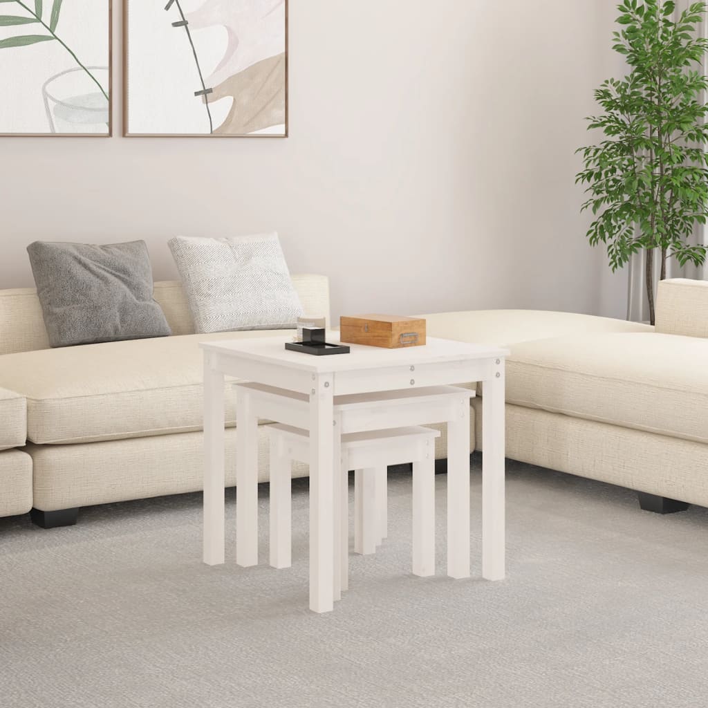 Tables gigognes 3 pcs Blanc Bois de pin massif