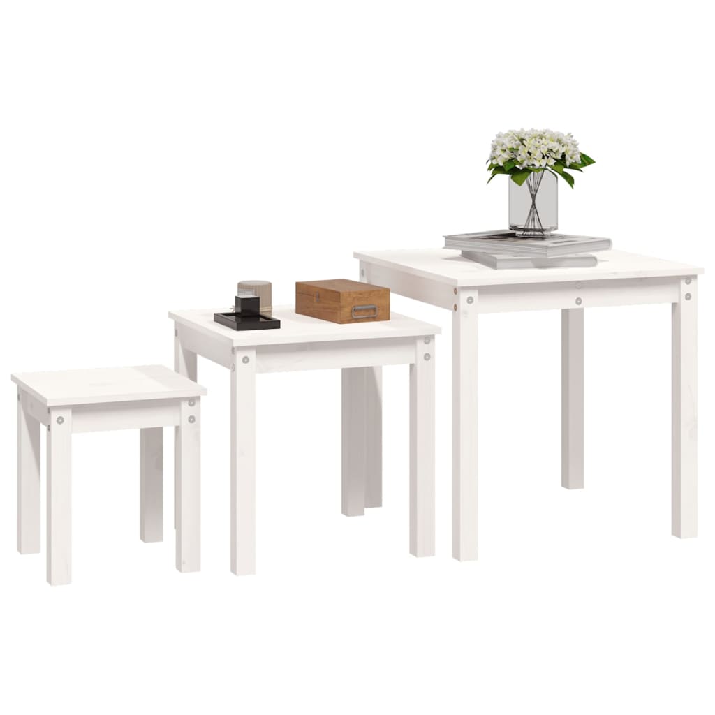 Tables gigognes 3 pcs Blanc Bois de pin massif