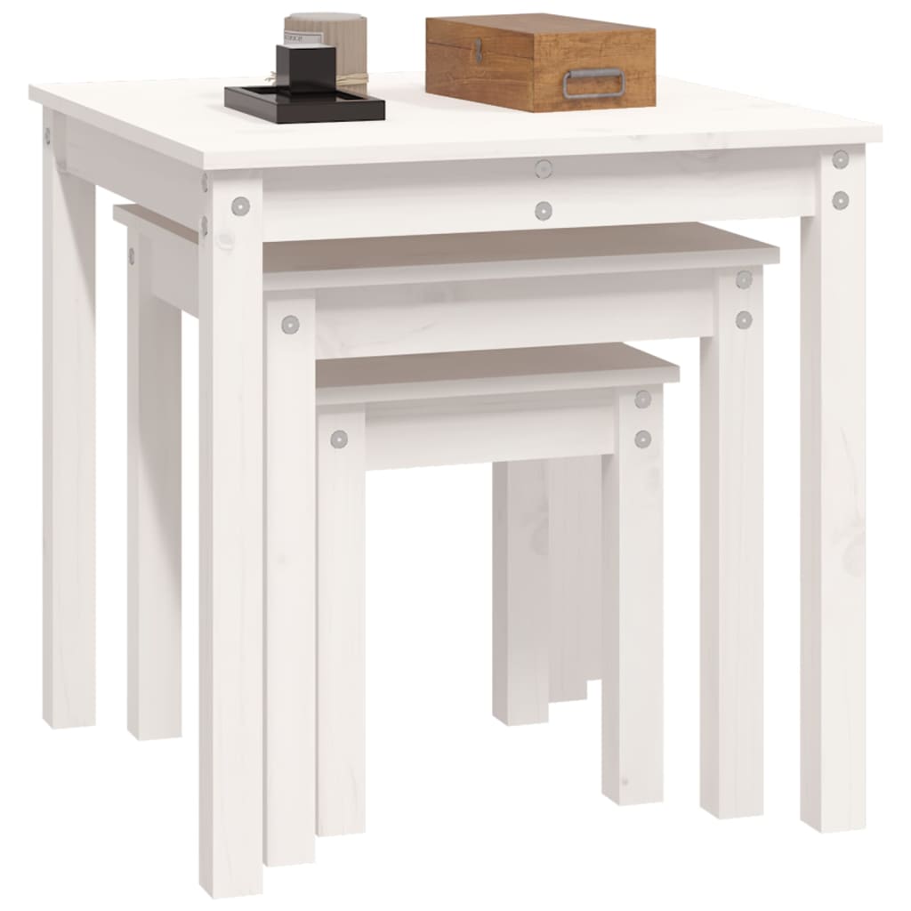 Tables gigognes 3 pcs Blanc Bois de pin massif