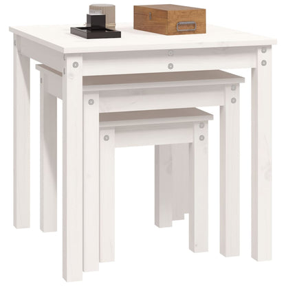 Tables gigognes 3 pcs Blanc Bois de pin massif