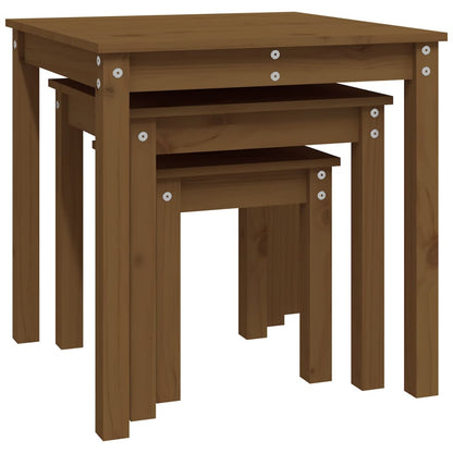 Tables gigognes 3 pcs Marron miel Bois de pin massif