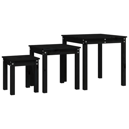 Tables gigognes 3 pcs Noir Bois de pin massif