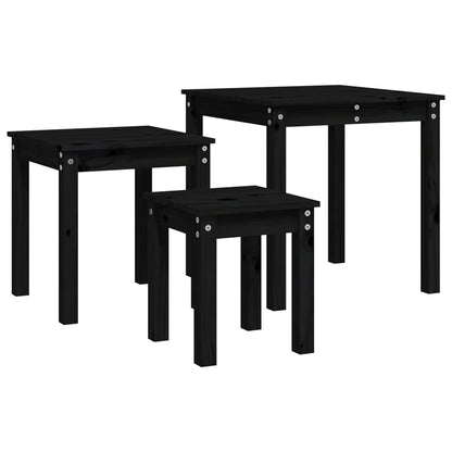 Tables gigognes 3 pcs Noir Bois de pin massif