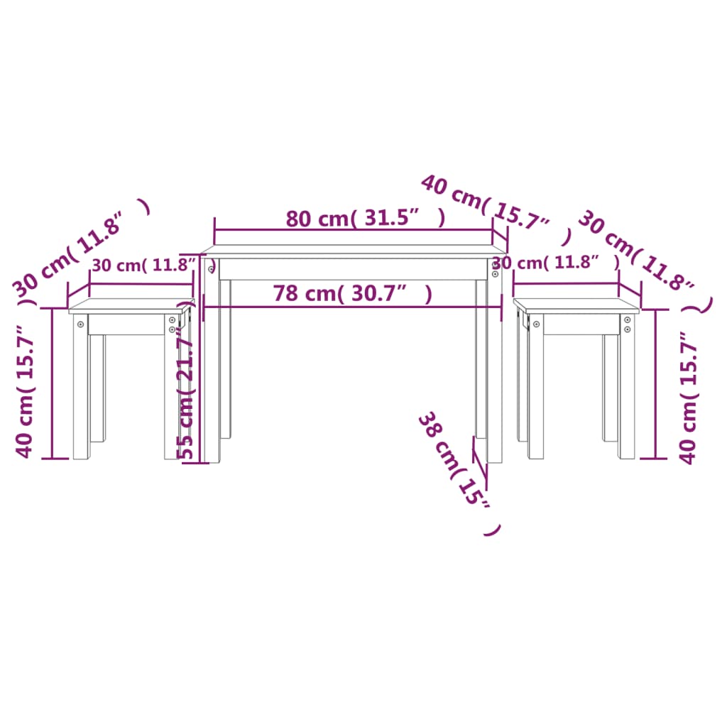 Tables gigognes 3 pcs Bois de pin massif