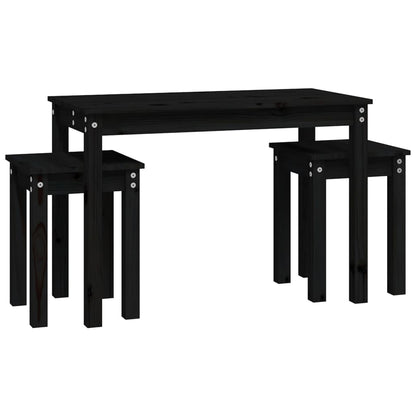 Tables gigognes 3 pcs Noir Bois de pin massif