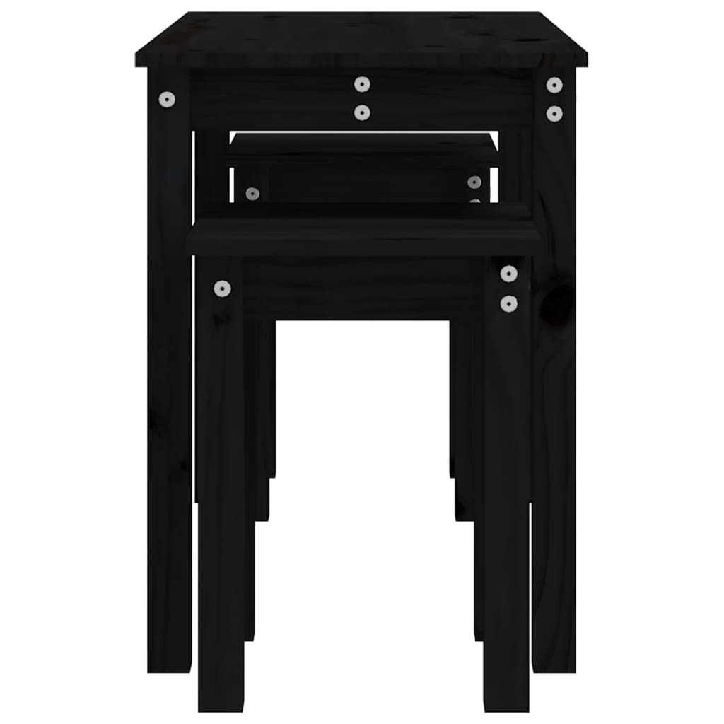 Tables gigognes 3 pcs Noir Bois de pin massif