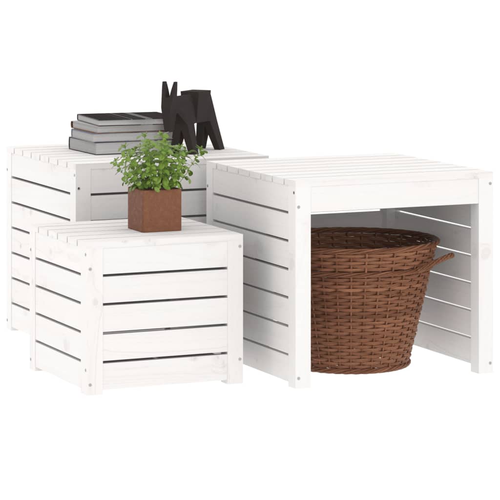 Ensemble de boîtes de jardin 3 pcs blanc bois de pin massif