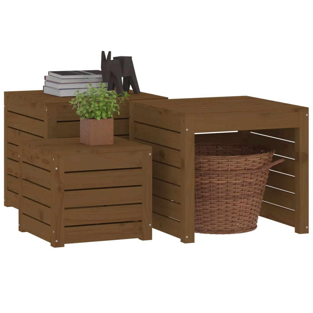 Ensemble de boîtes de jardin 3 pcs marron miel bois pin massif