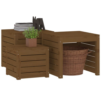 Ensemble de boîtes de jardin 3 pcs marron miel bois pin massif