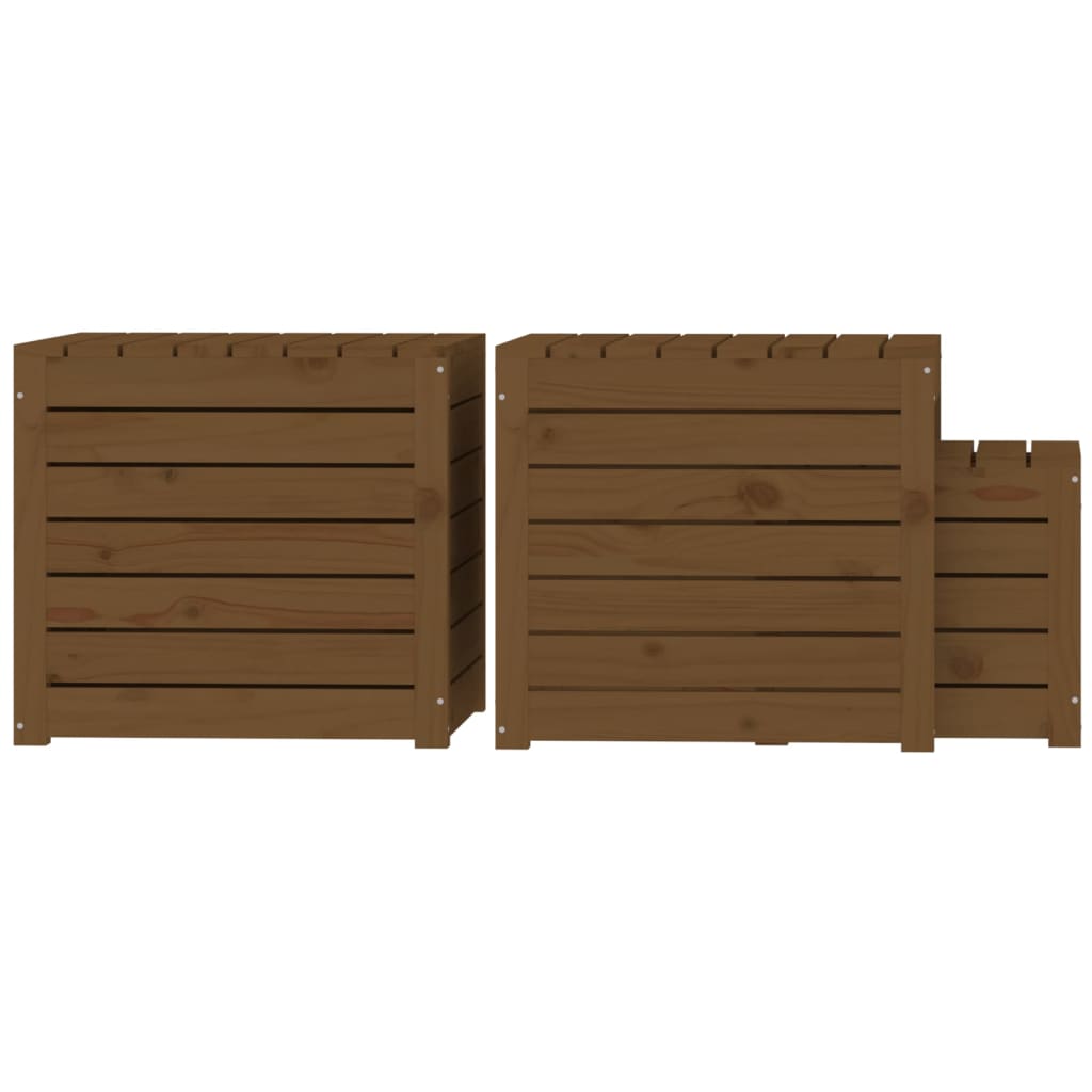 Ensemble de boîtes de jardin 3 pcs marron miel bois pin massif