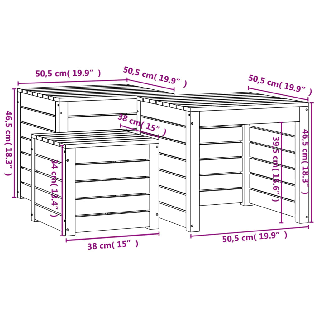 Ensemble de boîtes de jardin 3 pcs marron miel bois pin massif