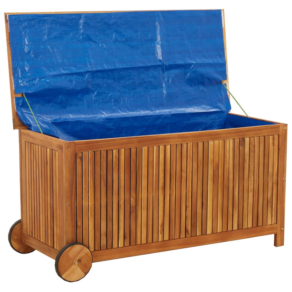 Boîte de rangement de jardin avec roues 113x50x58cm Bois acacia