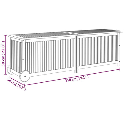 Boîte de rangement de jardin avec roues 150x50x58cm bois acacia