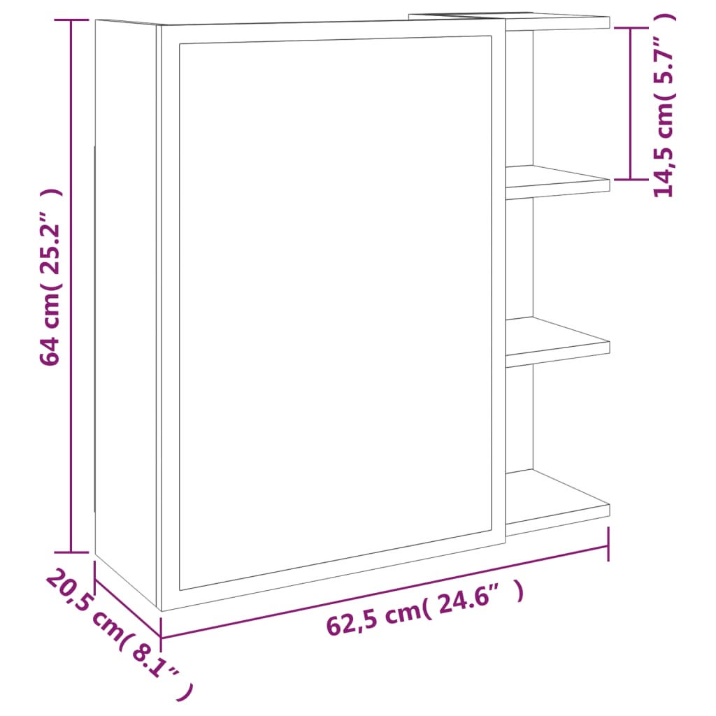 Armoire à miroir de salle de bain Chêne fumé 62,5x20,5x64 cm