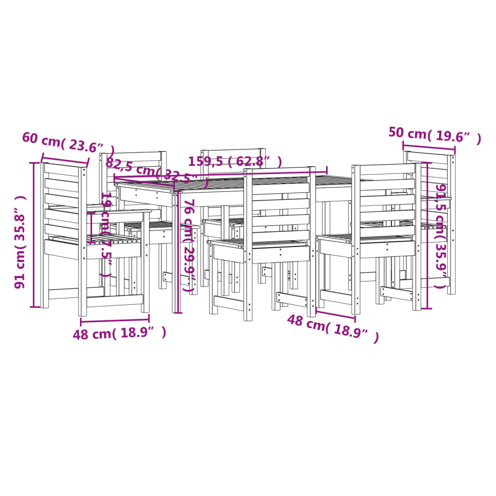 Ensemble à manger de jardin 7 pcs bois massif de pin