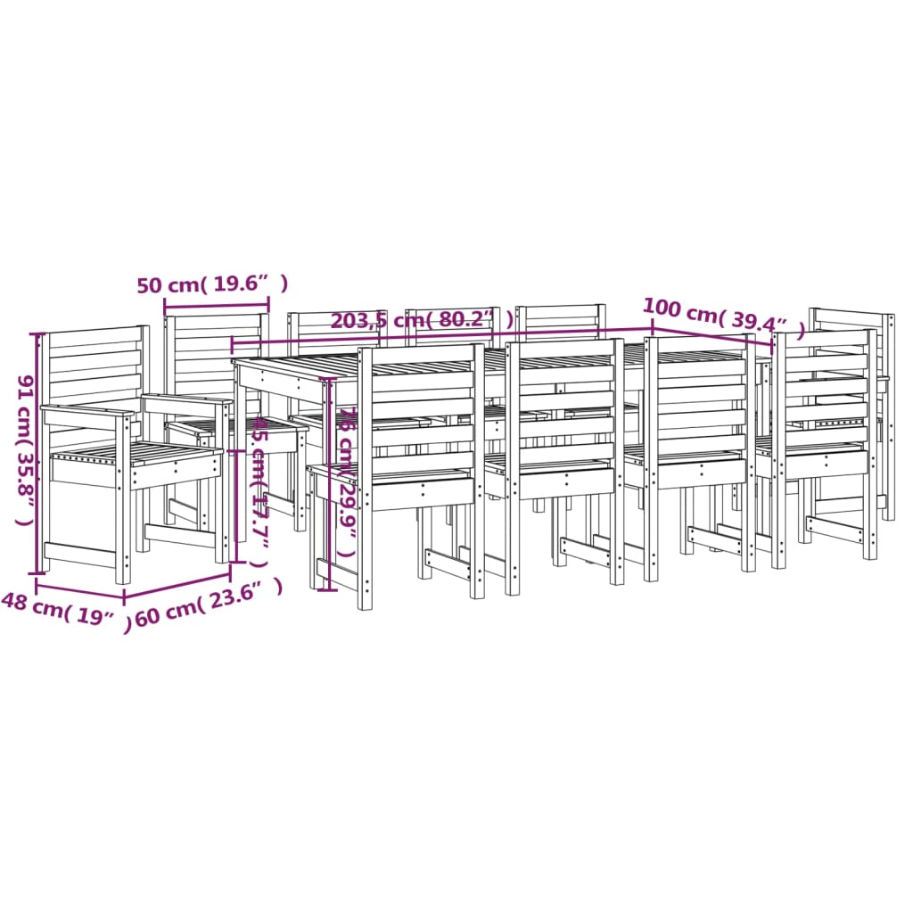 Ensemble à manger de jardin 11 pcs bois massif Douglas