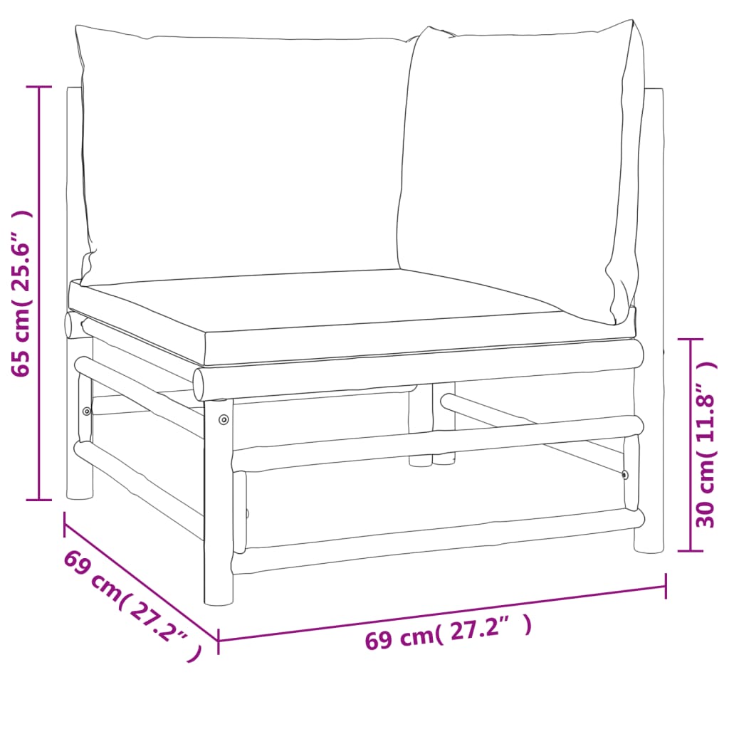 Canapé d'angle de jardin avec coussins taupe bambou