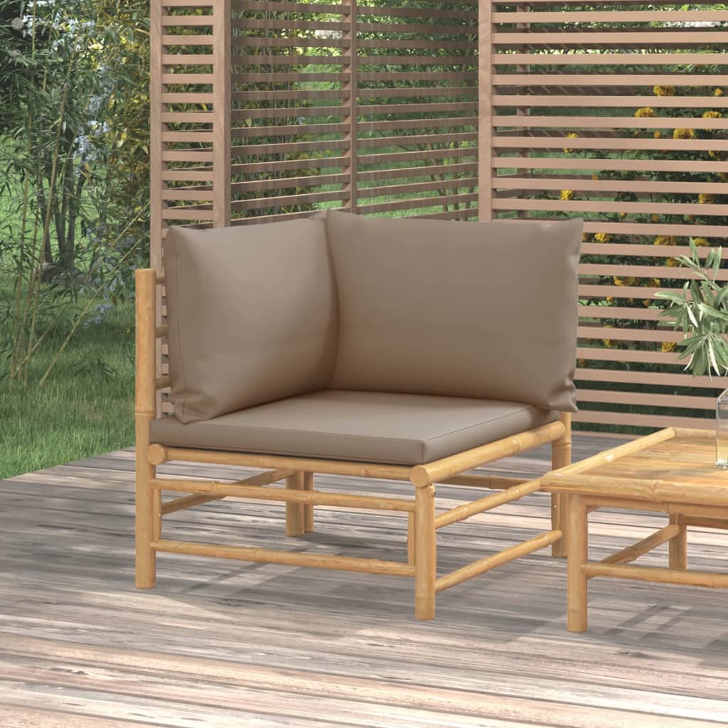 Canapé d'angle de jardin avec coussins taupe bambou