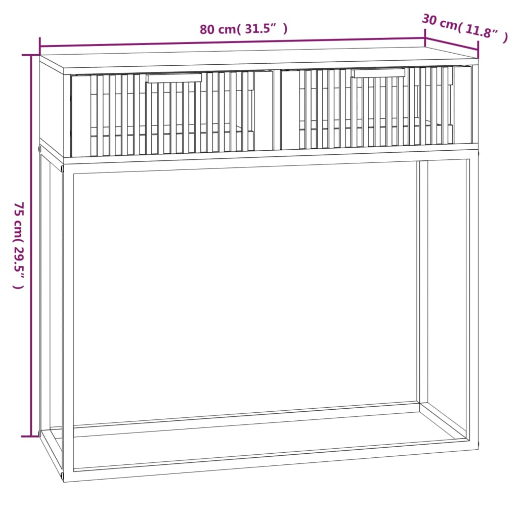 Table console blanc 80x30x75 cm bois d'ingénierie et fer