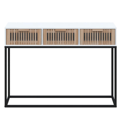 Table console blanc 105x30x75 cm bois d'ingénierie et fer