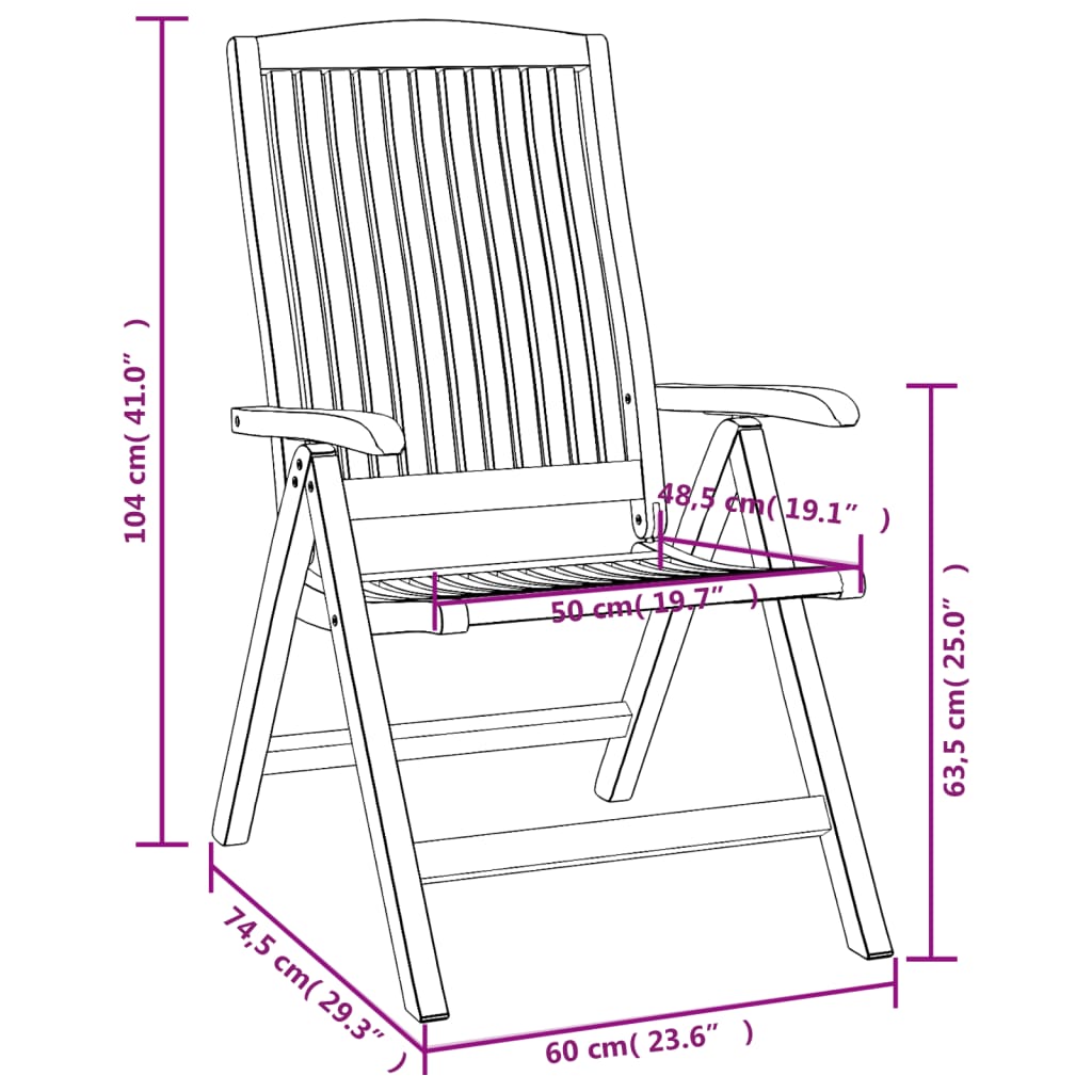 Chaises de jardin inclinables lot de 8 Bois de teck solide