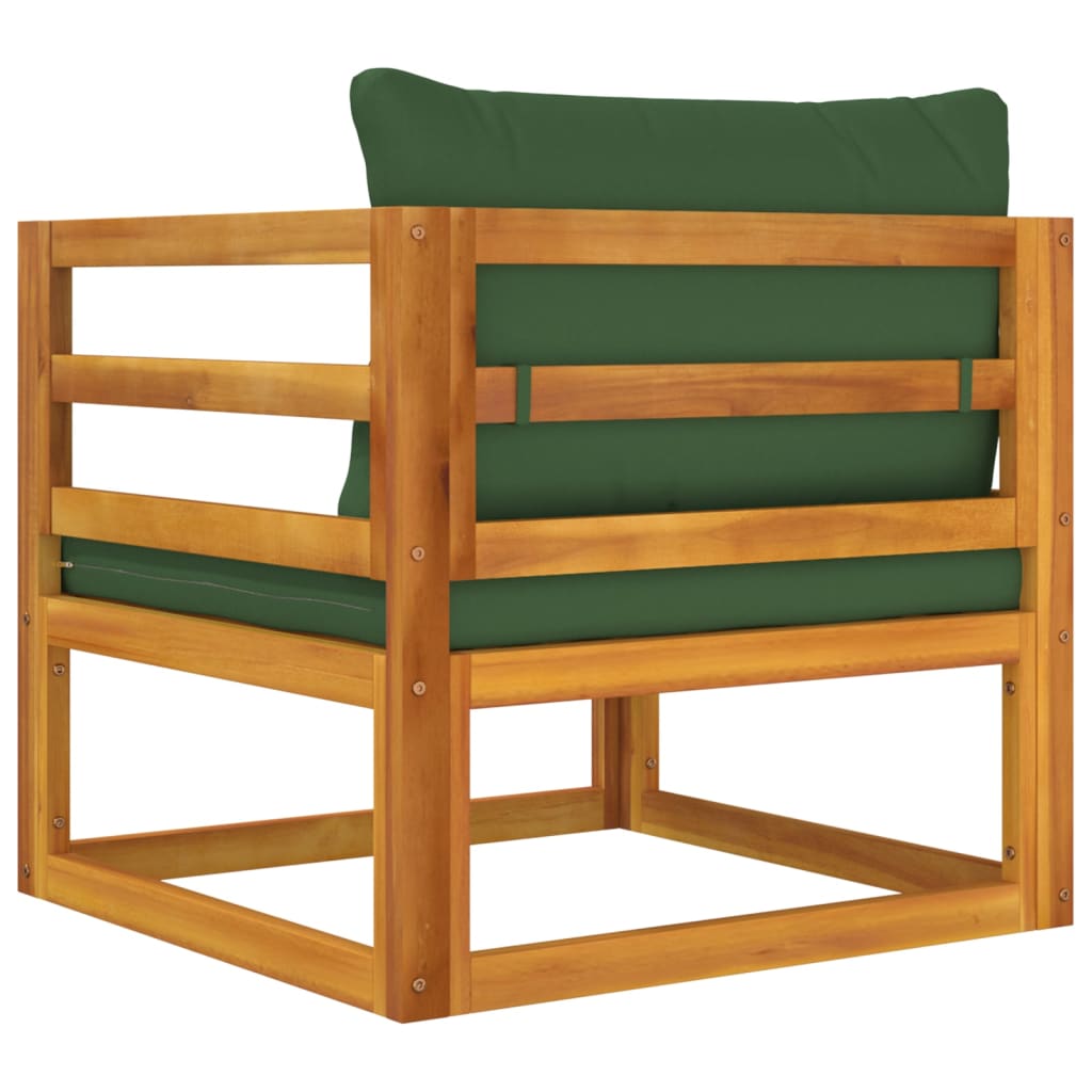 Chaise de jardin avec coussins verts bois massif d'acacia