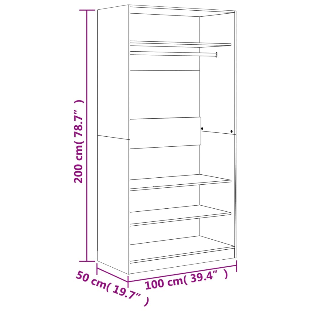 Garde-robe chêne fumé 100x50x200 cm bois d'ingénierie