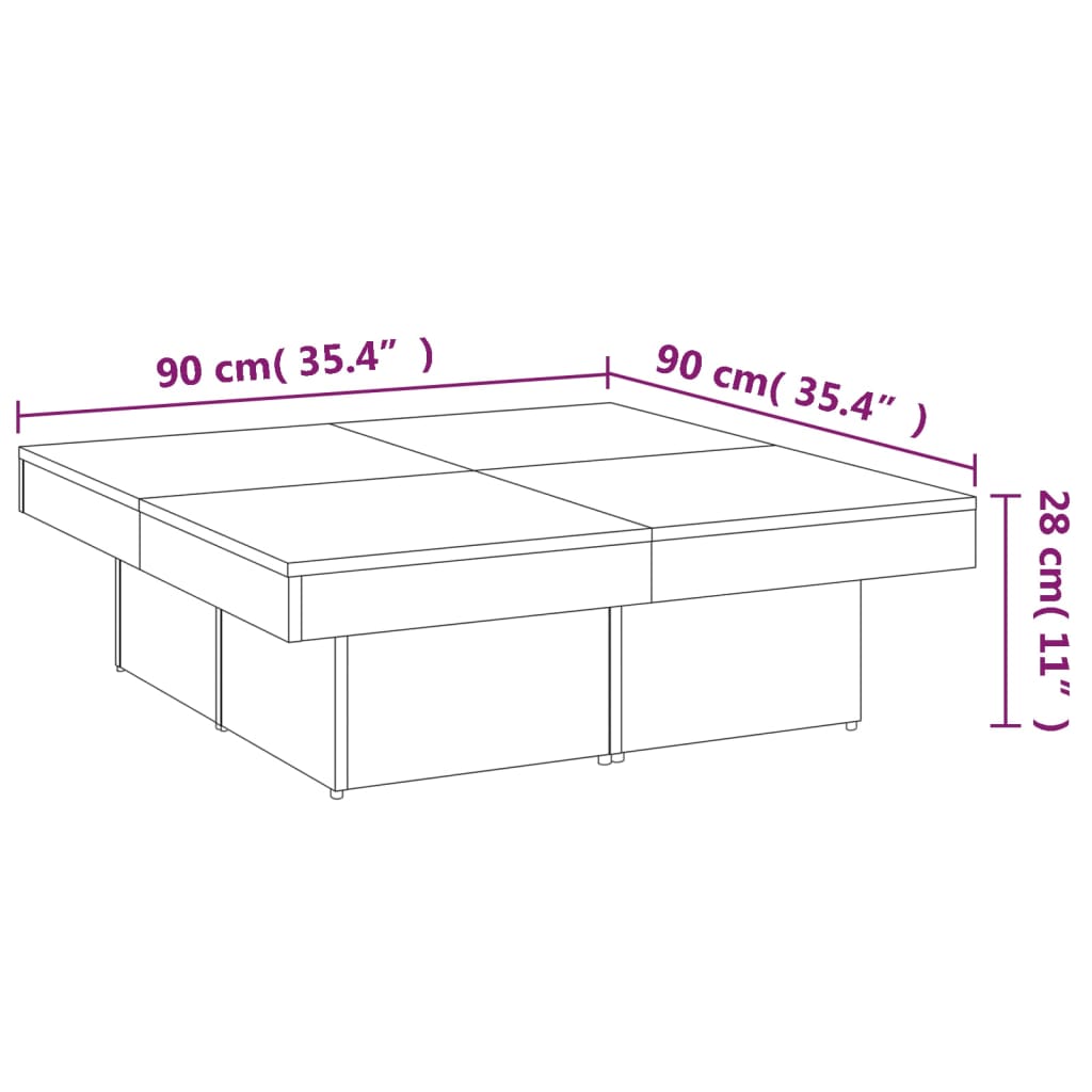 Table basse Chêne fumé 90x90x28 cm Bois d'ingénierie