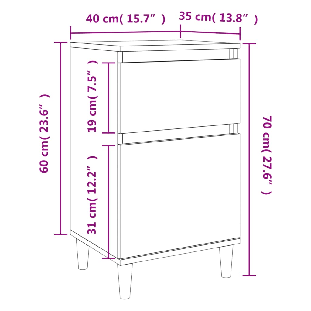 Table de chevet noir 40x35x70 cm