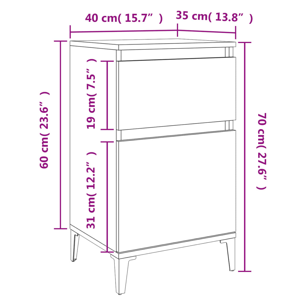 Table de chevet noir 40x35x70 cm