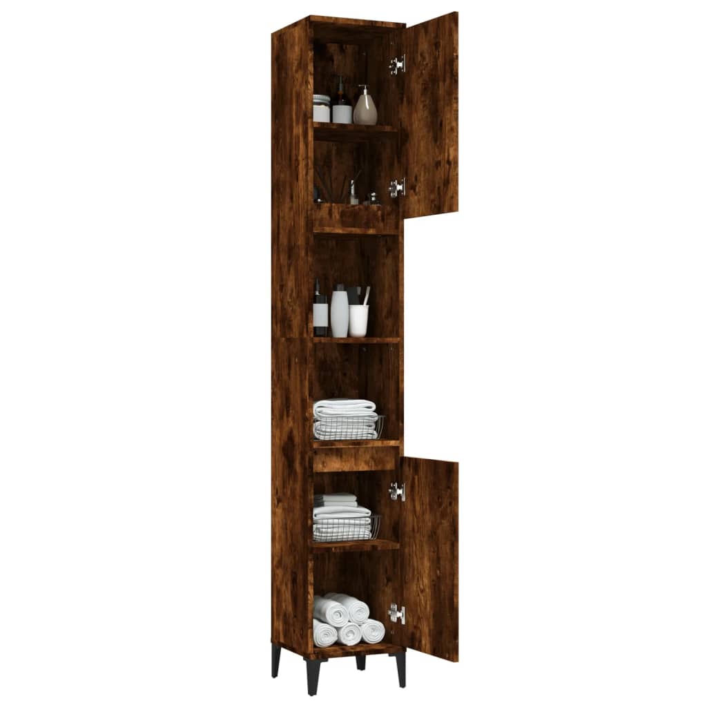 Armoire de bain chêne fumé 30x30x190 cm bois d'ingénierie