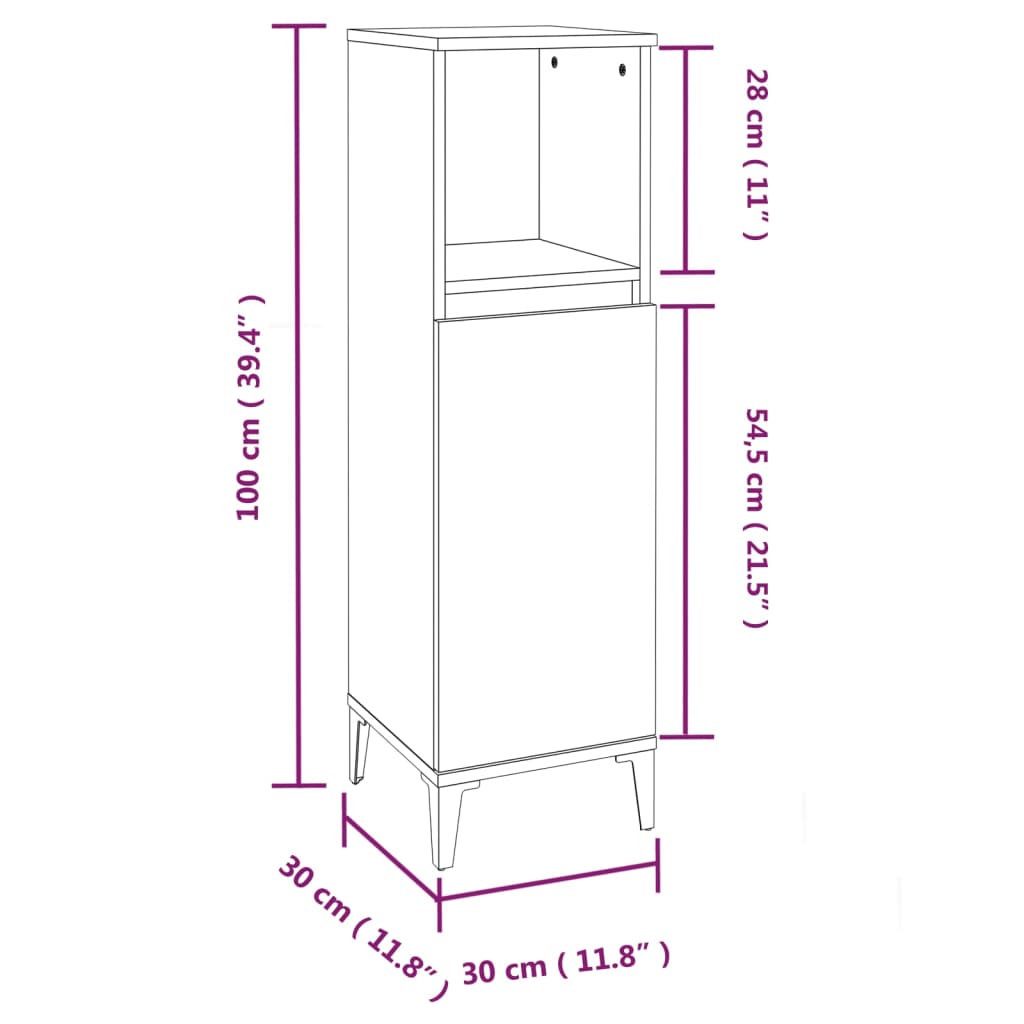 Armoire de bain chêne marron 30x30x100 cm bois d'ingénierie