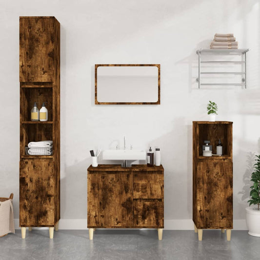 Armoire de bain chêne fumé 65x33x60 cm bois d'ingénierie