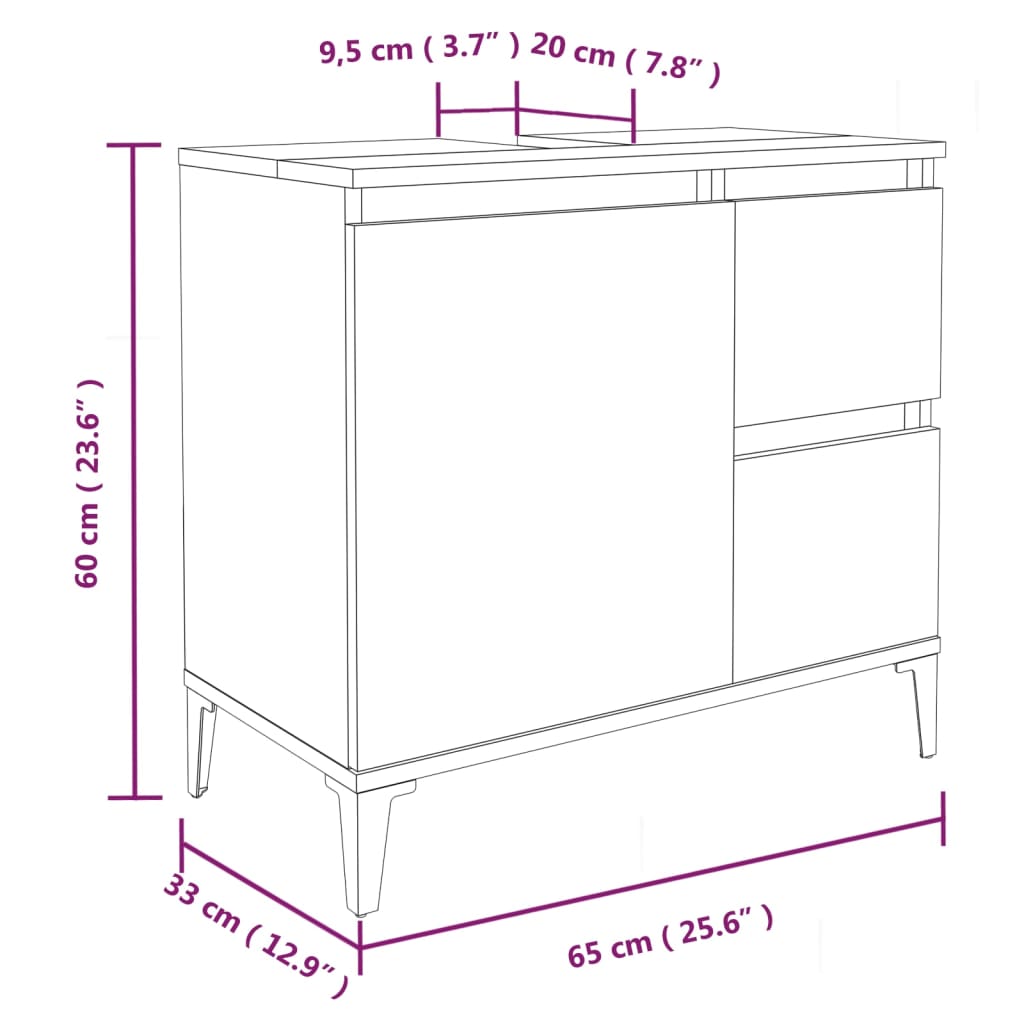 Armoire de salle de bain noir 65x33x60 cm bois d'ingénierie