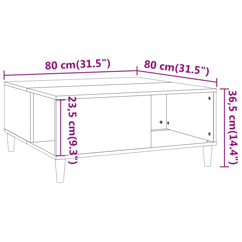 Table basse noir 80x80x36,5 cm bois d'ingénierie