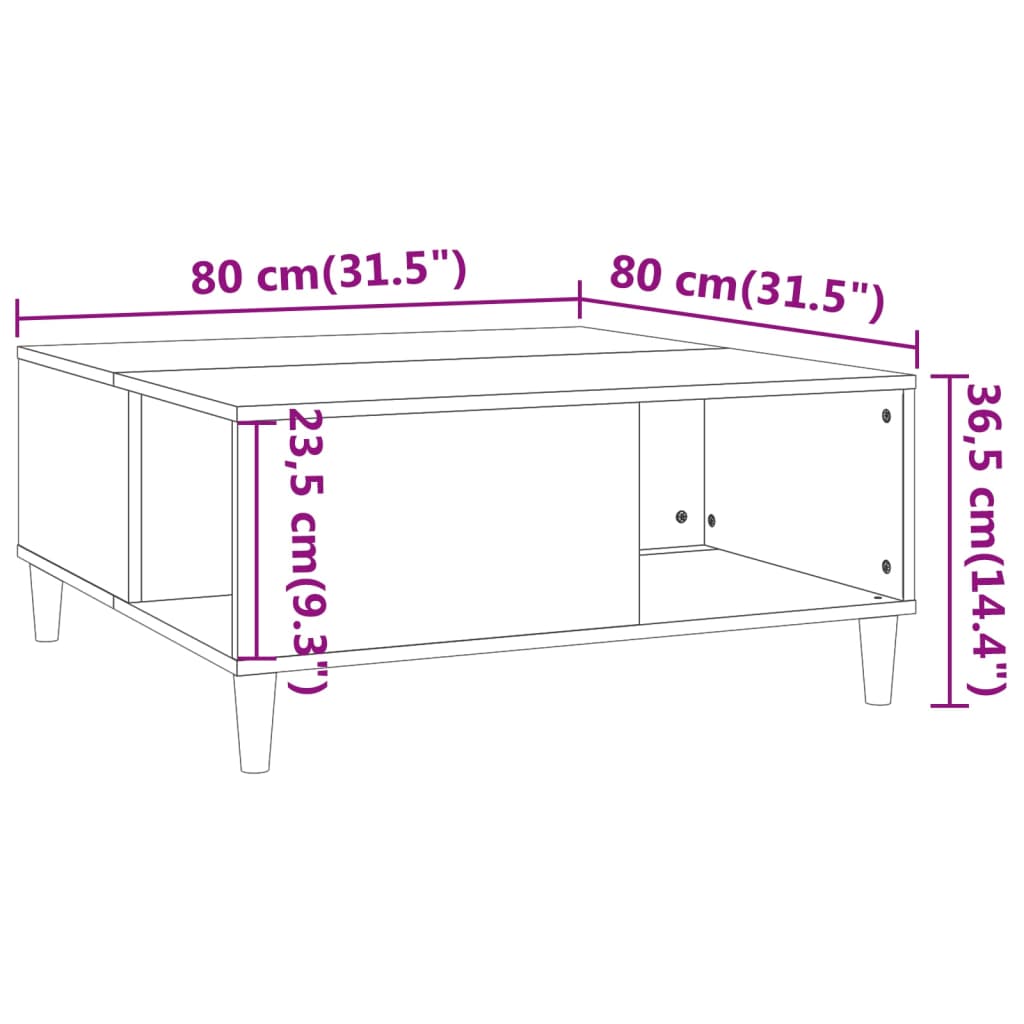 Table basse chêne sonoma 80x80x36,5 cm bois d'ingénierie