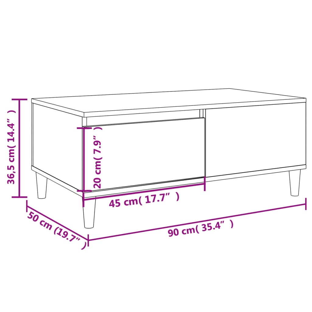 Table basse Gris béton 90x50x36,5 cm Bois d'ingénierie