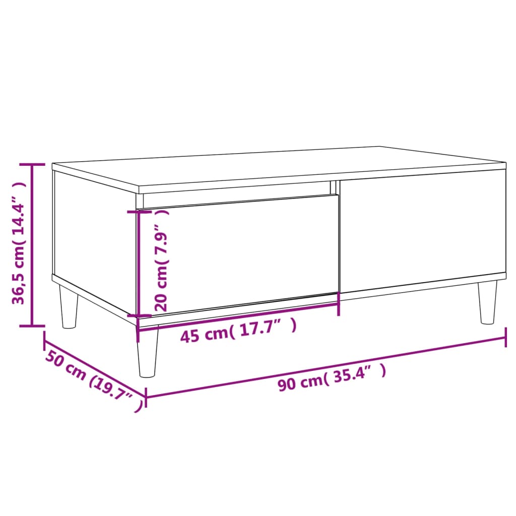 Table basse Chêne marron 90x50x36,5 cm Bois d'ingénierie