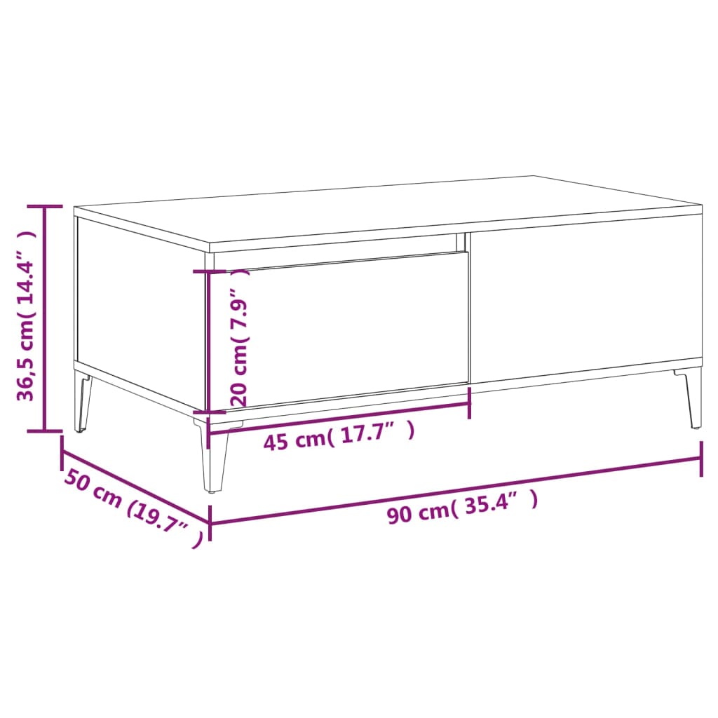 Table basse Blanc 90x50x36,5 cm Bois d'ingénierie