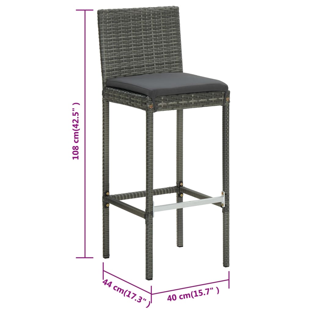 Tabourets de bar avec coussins lot de 6 gris résine tressée