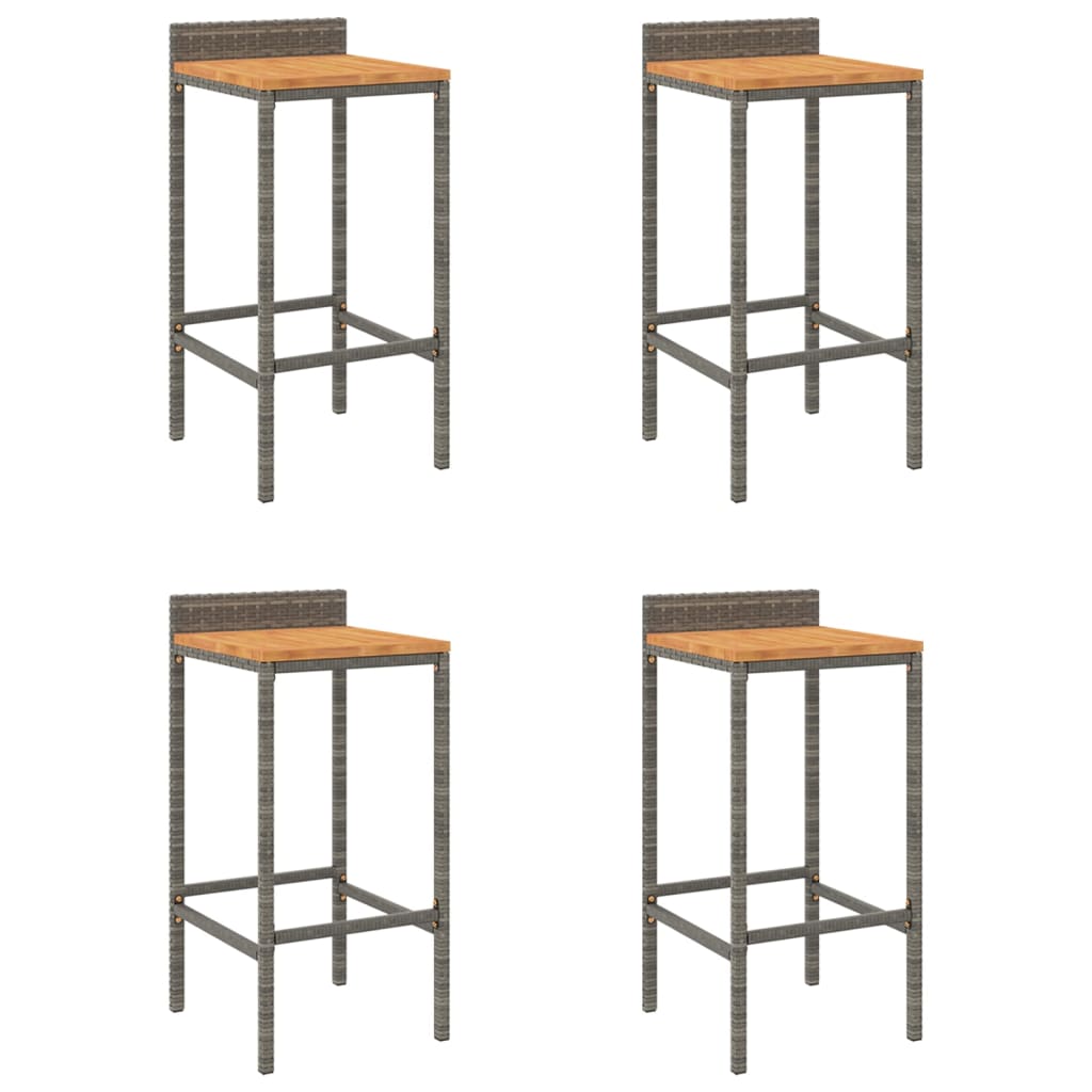 Tabourets de bar lot de 4 gris résine tressée et bois d'acacia